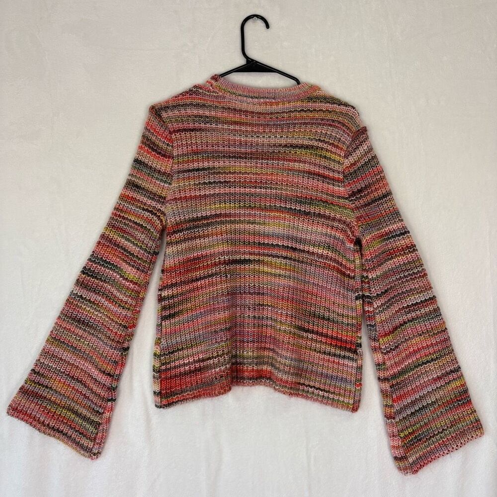 Ecru Pink Multi Color Striped Bell Sleeve Pullover Sweater Size Medium - Picture 8 of 13